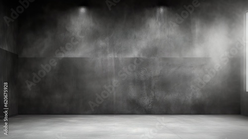 Empty space of Studio dark room concrete floor grunge texture background with light shading.