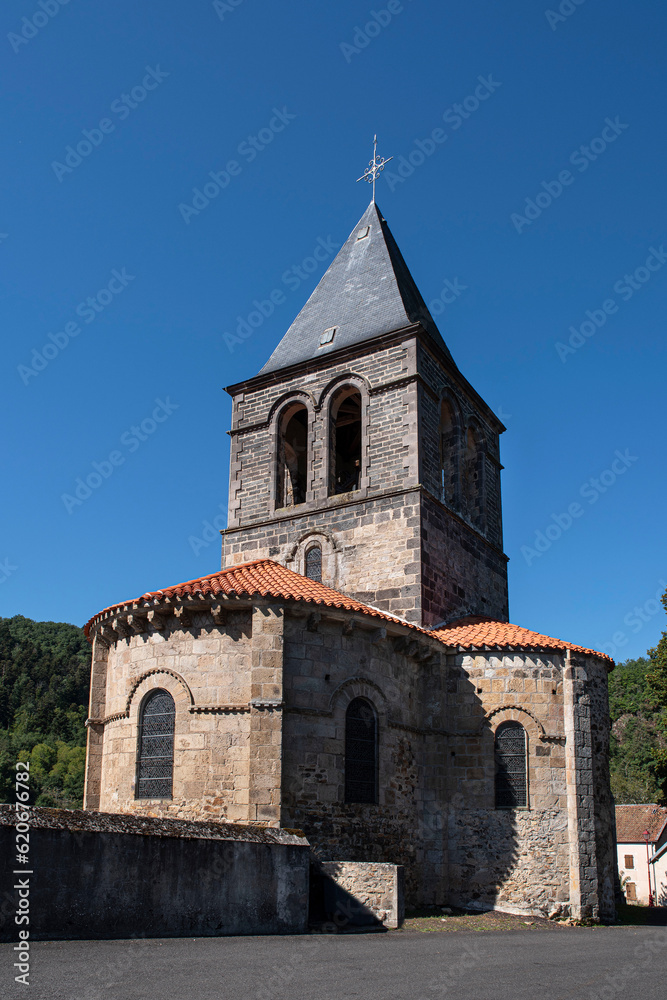Small Romanesque church in an Auvergne village in France