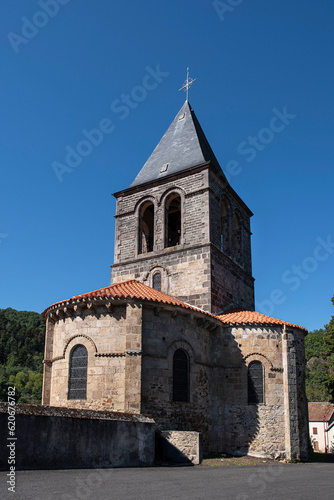 Small Romanesque church in an Auvergne village in France