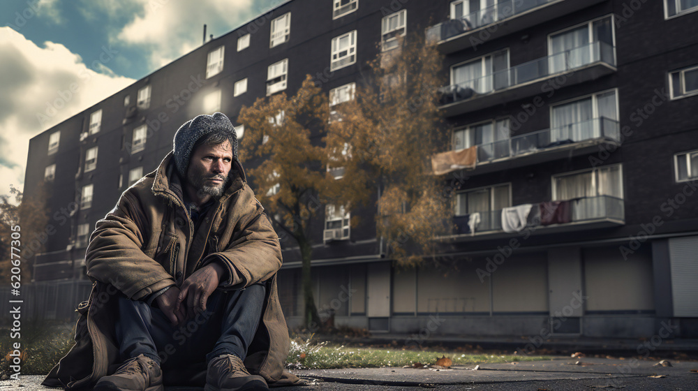 Homeless Man sitting on the Street