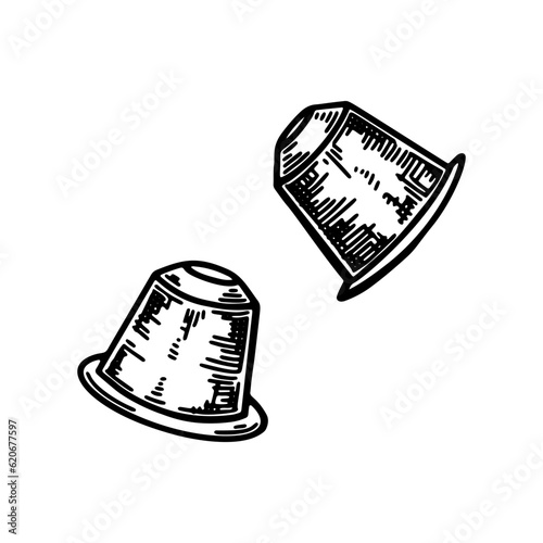 Coffe machine capsules. Vector illustration in sketch style. Detailed vintage stile drawing