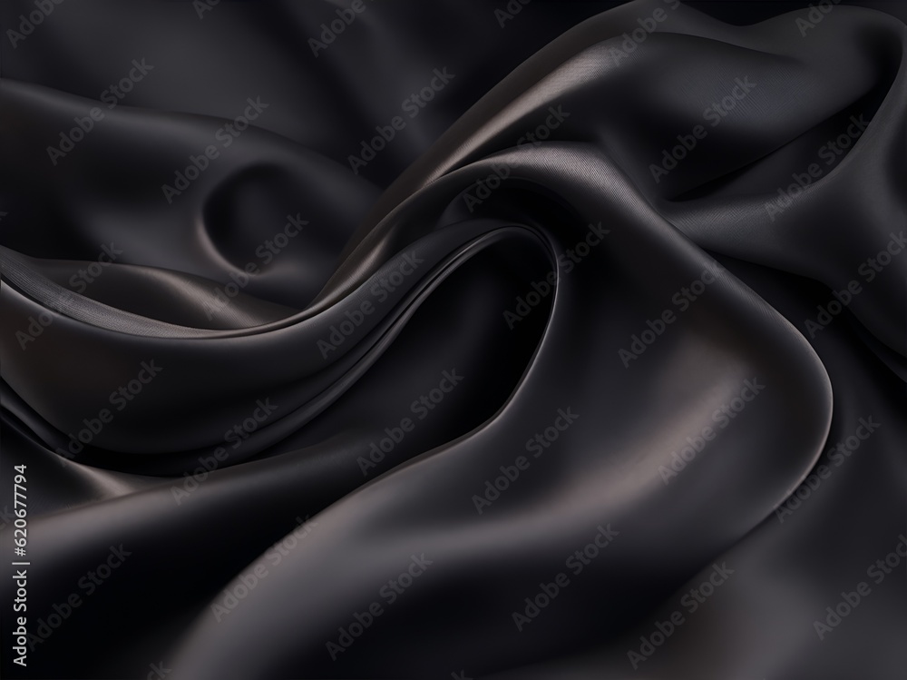 Silk, Black fabric, beautifully styled in waves, texture, luster, background. Generativ ai Silk, Black fabric, beautifully styled in waves, texture, luster, background. Generativ ai
