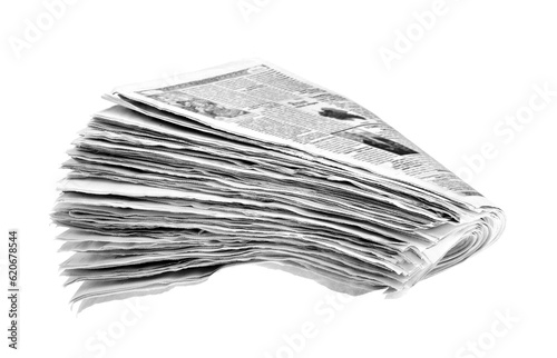 Newspapers stack on white background