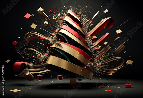 Fototapeta Naklejka Na Ścianę i Meble -  Christmas tree in modern graphic style, postcard. AI generated