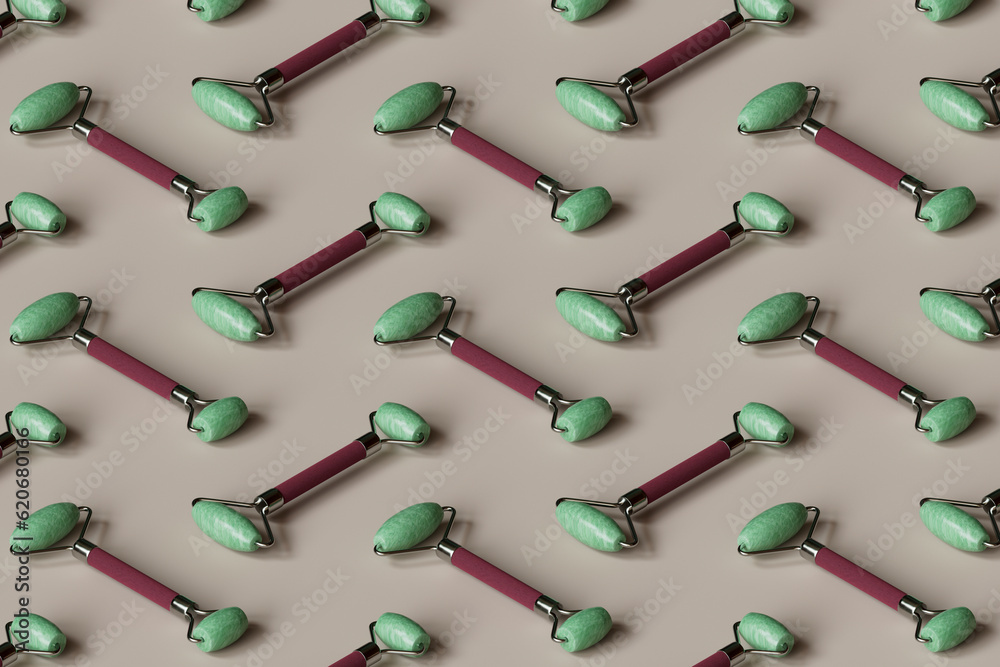 many face rollers. skin care concept. 3d render many face rollers. skin care concept. 3d render