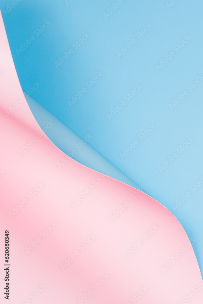 Obraz premium Abstract wave of pastel pink and light blue paper. Creative geometric curved paper with light and shadows. Abstract geometry background with copy space