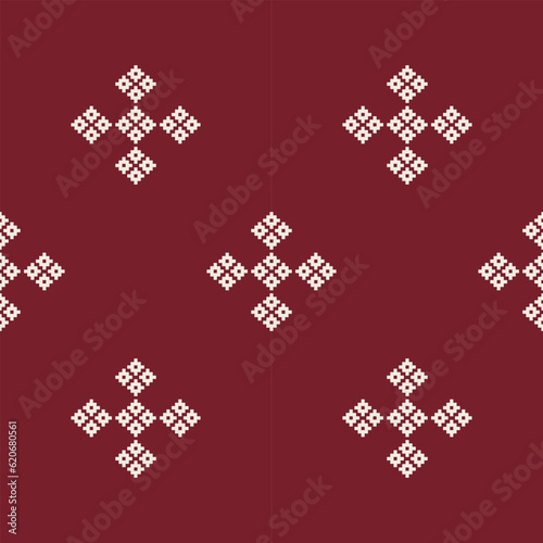 Ethnic geometric fabric pattern Cross Stitch.Ikat embroidery Ethnic oriental Pixel pattern red background. Abstract,vector,illustration. Texture,clothing,frame,decoration,motifs,silk wallpaper.