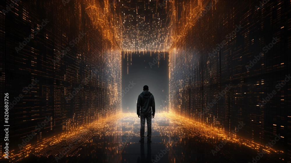 A Person Standing Within a Vast Digital Matrix Generative AI A Person Standing Within a Vast Digital Matrix Generative AI