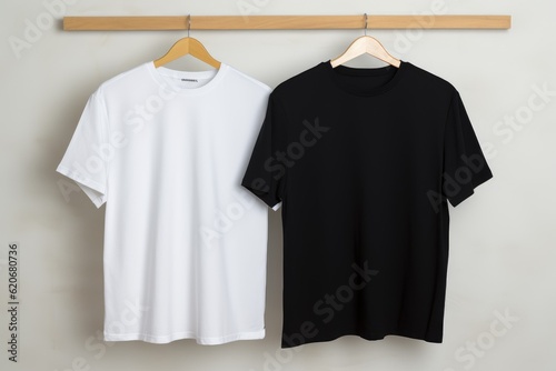 white t shirt on a hanger, black t shirt on a hanger, black t-shirt, white t-shirt, black t shirt, tshirt mockup, blank tshirt mockup, wooden hanger, white, black