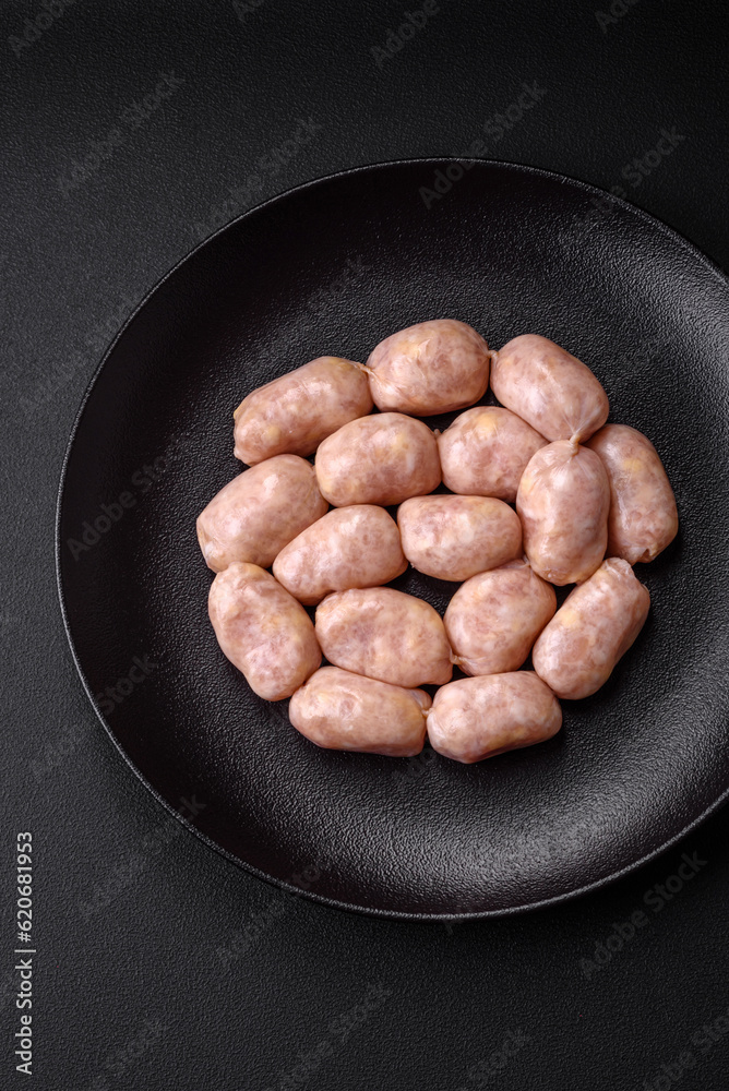 Fresh raw sausages from pork or chicken with salt, spices and herbs