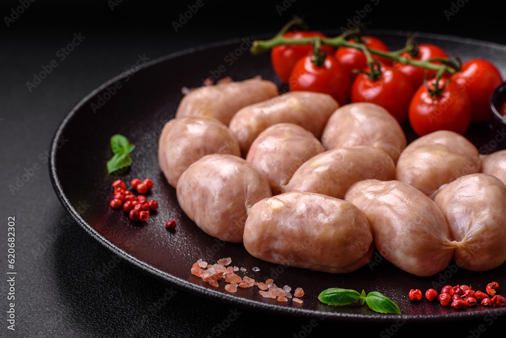 Fresh raw sausages from pork or chicken with salt, spices and herbs Fresh raw sausages from pork or chicken with salt, spices and herbs
