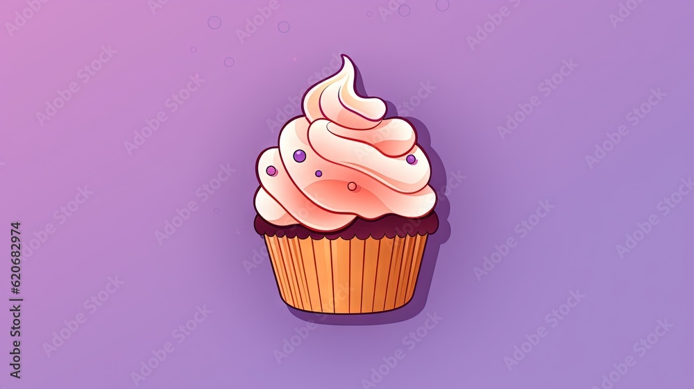 a cupcake with white frosting on a purple background with bubbles of water around it and a purple background with a purple background with a. generative ai a cupcake with white frosting on a purple background with bubbles of water around it and a purple background with a purple background with a. generative ai