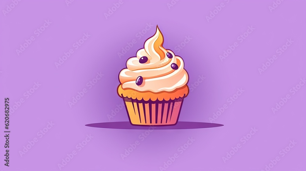 a cupcake with white frosting and sprinkles on a purple background with a shadow on the bottom of the cupcake. generative ai a cupcake with white frosting and sprinkles on a purple background with a shadow on the bottom of the cupcake. generative ai