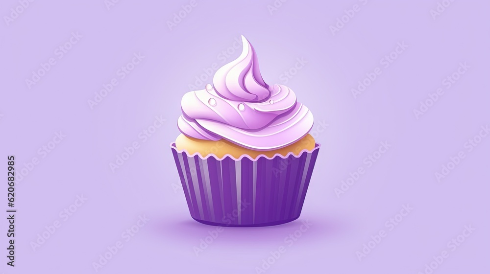 a purple cupcake with white frosting on top of it on a purple background with a shadow of the cupcake on the bottom of the cupcake. generative ai a purple cupcake with white frosting on top of it on a purple background with a shadow of the cupcake on the bottom of the cupcake. generative ai