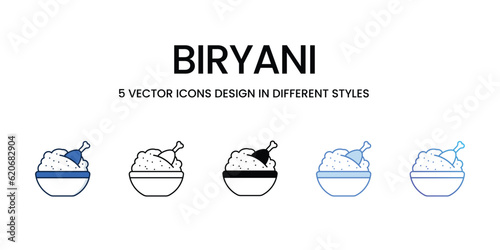 Biryani Icon Design in Five style with Editable Stroke. Line, Solid, Flat Line, Duo Tone Color, and Color Gradient Line. Suitable for Web Page, Mobile App, UI, UX and GUI design.