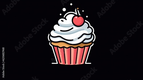  a cupcake with a cherry on top of it on a black background with a splash of icing on top of the cupcake.  generative ai