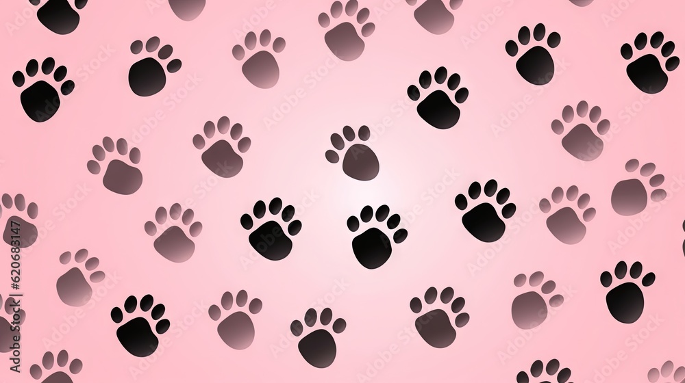  a pink background with a lot of black paw prints on the bottom of it and a pink background with a lot of black paw prints on the top of the bottom of the.  generative ai