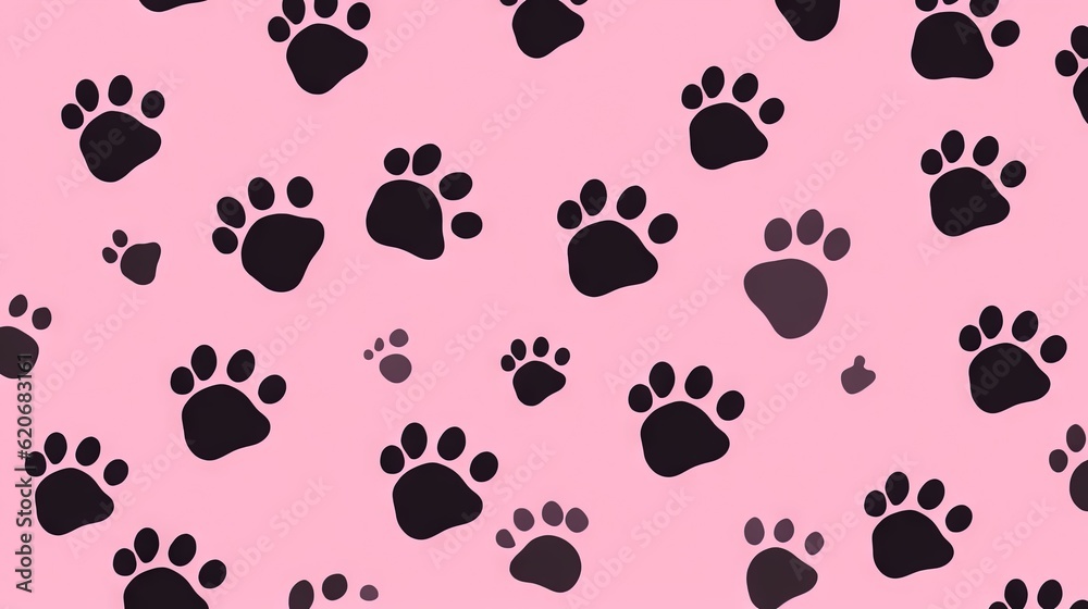 a pink background with black and white paw prints of dogs or cats on it's sides and a pink background with black and white paw prints of dogs on it. generative ai a pink background with black and white paw prints of dogs or cats on it's sides and a pink background with black and white paw prints of dogs on it. generative ai