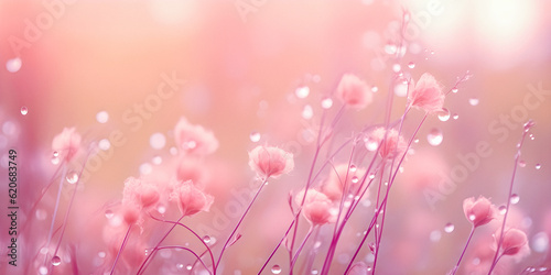 spring blossom flowers in a dreamy field, copy space background for presentation and wallpaper, soft focus dream atmosphere