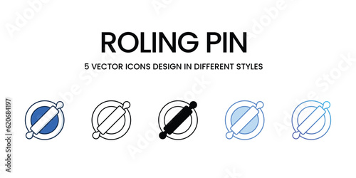 Fototapeta Naklejka Na Ścianę i Meble -  Roling Pin Icon Design in Five style with Editable Stroke. Line, Solid, Flat Line, Duo Tone Color, and Color Gradient Line. Suitable for Web Page, Mobile App, UI, UX and GUI design.