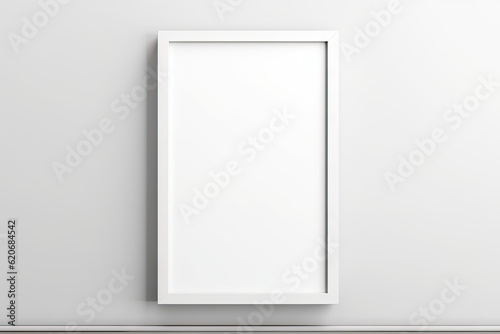 Blank wooden picture frame mockup in modern interior. Vertical template mock up for artwork, painting, photo or poster in interior design, generative AI