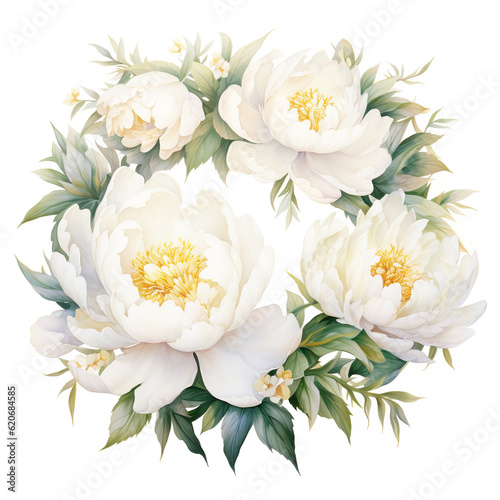 Watercolor floral illustration White flowers - wreath. White flowers. Wedding stationary  greetings  wallpapers  background  peonie