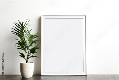 Wallpaper Mural Blank wooden picture frame mockup in modern interior. Vertical template mock up for artwork, painting, photo or poster in interior design, generative AI Torontodigital.ca