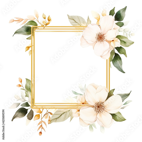 Watercolor floral illustration frame - white flowers. Wedding stationary, greetings, wallpapers, background © innluga