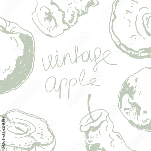 Vintage apple illustration. Sketch drawing. Hand drawn sketch. Vintage pencil sketch. Brochure design template  card  banner  poster design.
