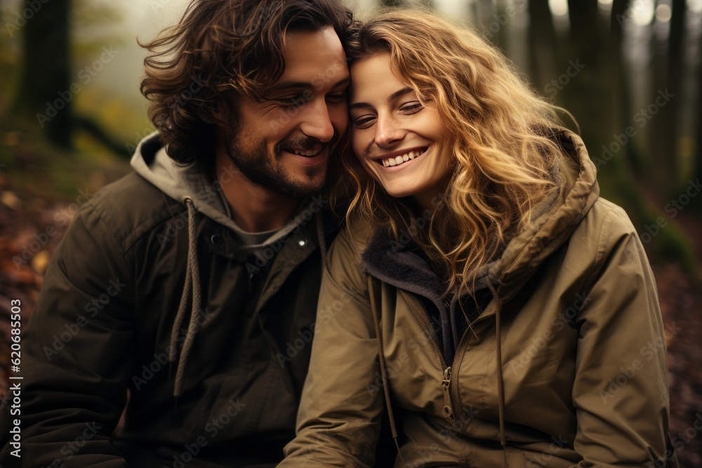 Young couple in love in the fall. Generative AI Young couple in love in the fall. Generative AI