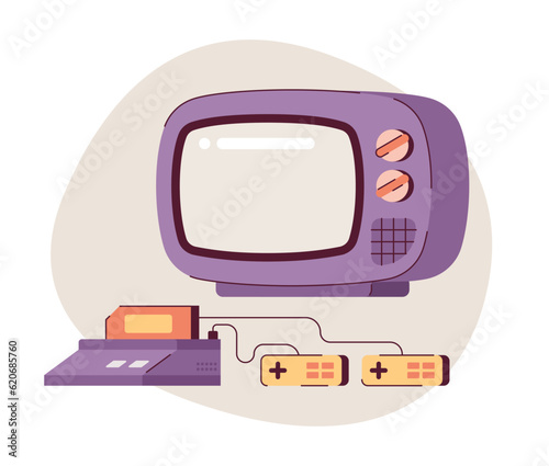 Wireless games controller flat vector spot illustration. TV and joysticks for playing games 2D cartoon object on white for web UI design. Isolated editable creative hero image