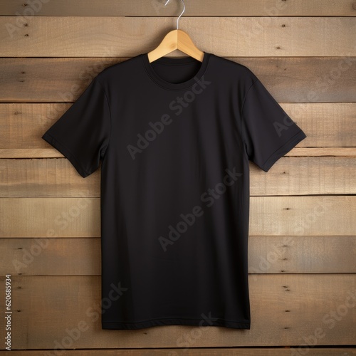 black t shirt on a wooden hanger, black t shirt on a hanger, black t-shirt hanging on a hanger, black t-shirt on wooden background, black tshirt men, black tshirt women, black tshirt