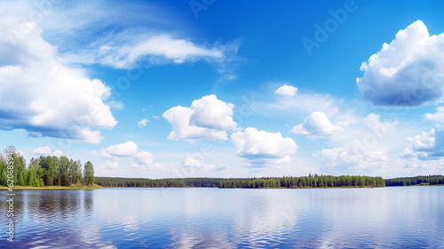 landscape with lake and clouds. Generative Ai.  © PETR BABKIN