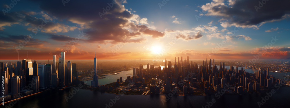 sunset over the big city. Generative Ai. 