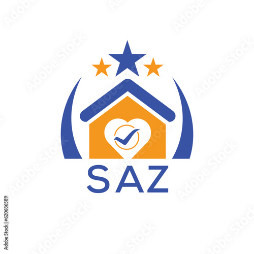 SAZ House logo Letter logo and star icon. Blue vector image on white background. KJG house Monogram home logo picture design and best business icon. 
