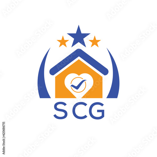 SCG House logo Letter logo and star icon. Blue vector image on white background. KJG house Monogram home logo picture design and best business icon. 
 photo