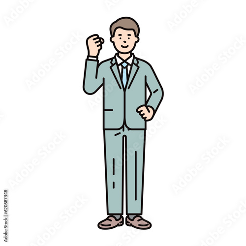 ガッツポーズをするスーツを着た男性のビジネスパーソンのイラスト素材