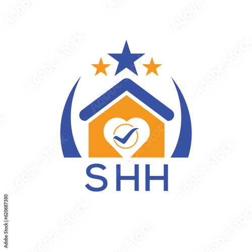 SHH House logo Letter logo and star icon. Blue vector image on white background. KJG house Monogram home logo picture design and best business icon. 
