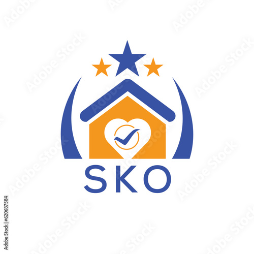 SKO House logo Letter logo and star icon. Blue vector image on white background. KJG house Monogram home logo picture design and best business icon. 