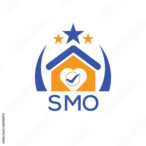 SMO House logo Letter logo and star icon. Blue vector image on white background. KJG house Monogram home logo picture design and best business icon. 
