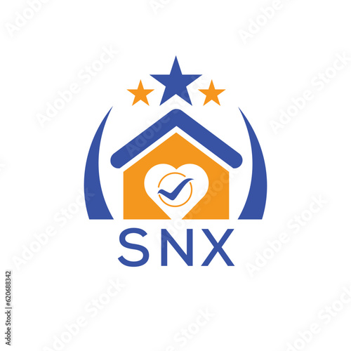 SNX House logo Letter logo and star icon. Blue vector image on white background. KJG house Monogram home logo picture design and best business icon. 
 photo