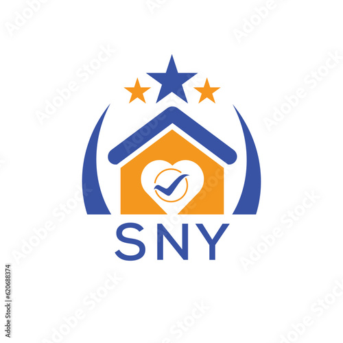 SNY House logo Letter logo and star icon. Blue vector image on white background. KJG house Monogram home logo picture design and best business icon. 
