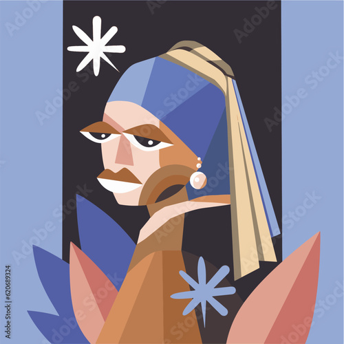 Girl With The Apearl Cubism Illustration

