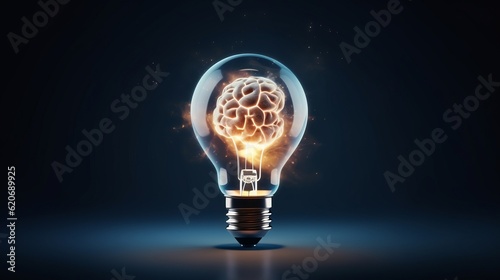 A glowing brain inside a light bulb