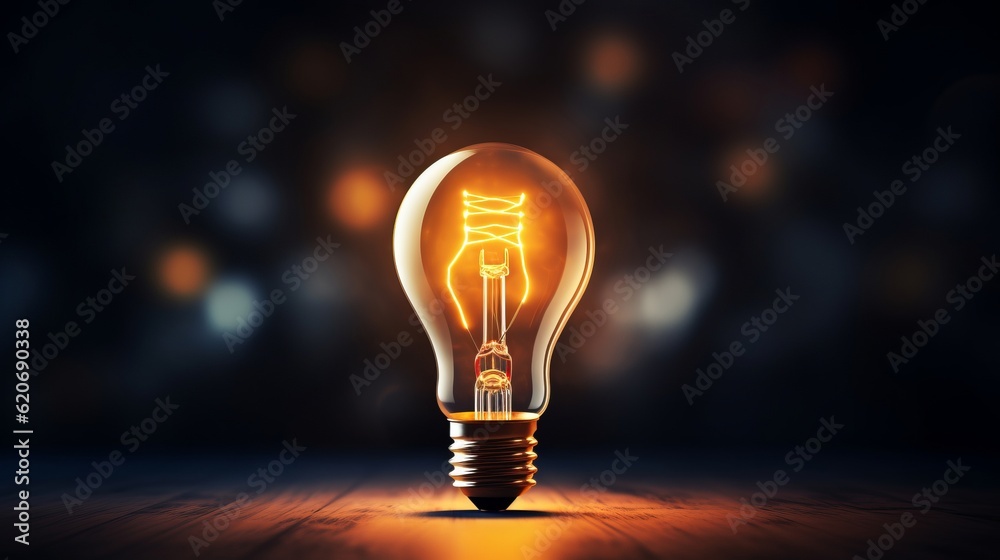 A glowing light bulb on a dark background A glowing light bulb on a dark background