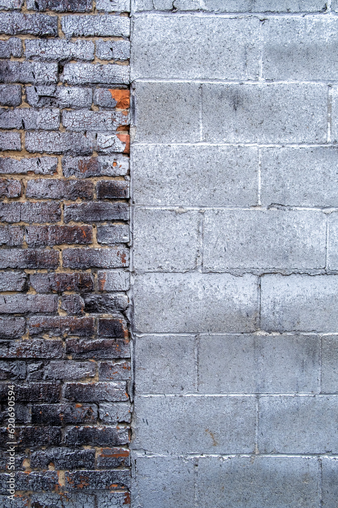 Stock image of old brick wall covered in metallic spray paint Stock