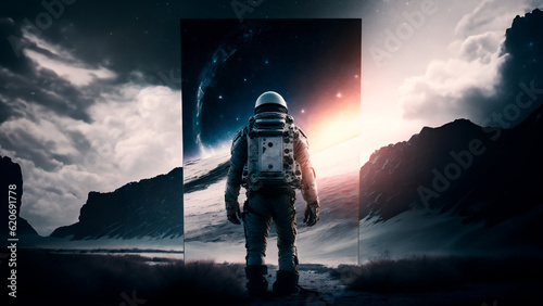 Astronaut, movie poster interstellar, portal parallel world