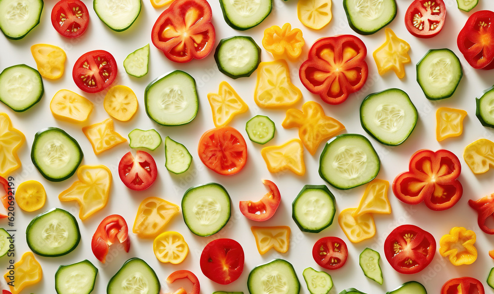 a bunch of cut up vegetables on a white table top. generative ai a bunch of cut up vegetables on a white table top. generative ai