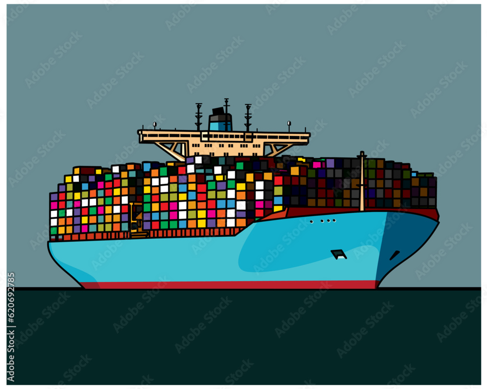 A huge container ship. Transoceanic transportation. Delivery of goods by sea.