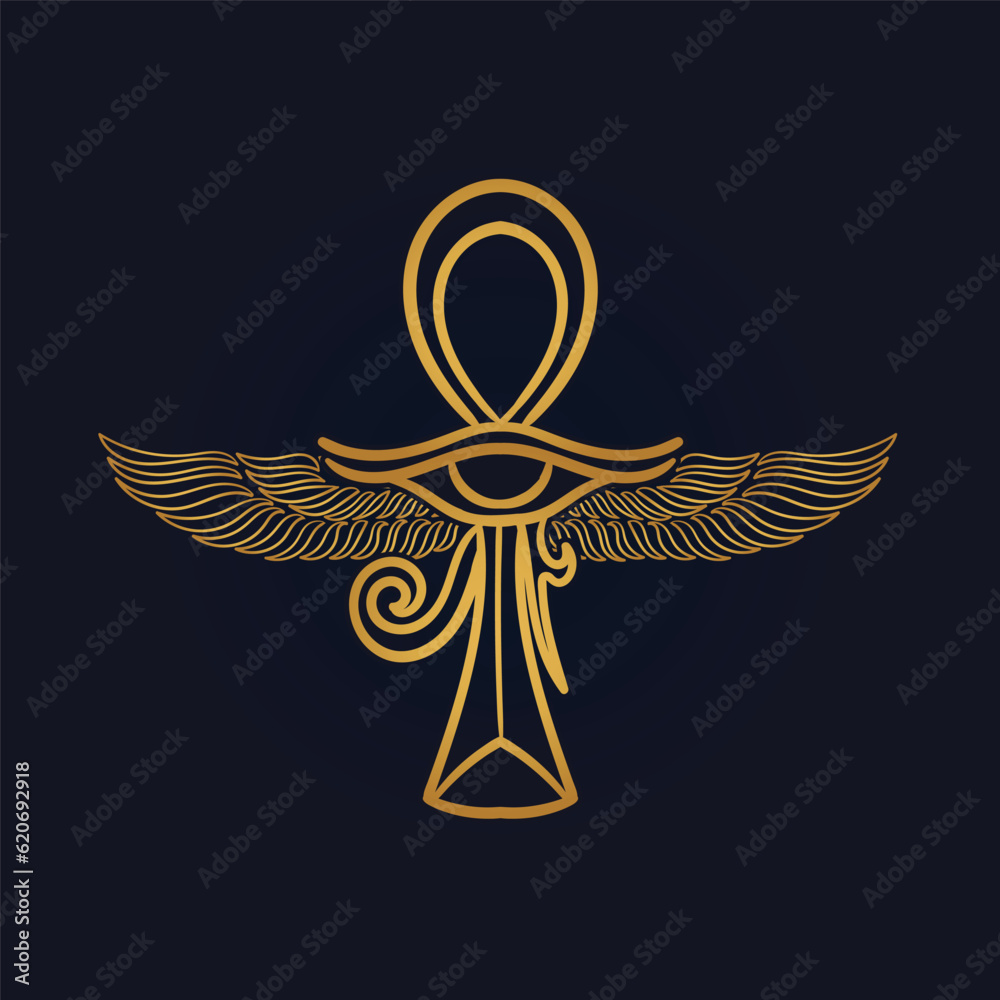 Fototapeta premium Ankh Sun God Ra Egyptian wings 